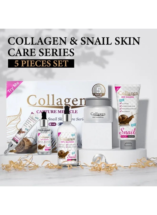 Aichun beauty Collagen & Snail Skin Care Set, Collagen Snail Mucin Skincare Set with Collagen Facial Wash Facial Serum Eye Cream Face Cream & Body Serum, Anti-Aging Moisturizing Whitening Anti-Wrinkle Skin Care Sets - Image 4